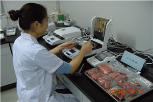 檢測(cè)人員進(jìn)行肉品水分檢測(cè)