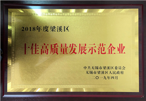 2018年度梁溪區(qū)十佳高質(zhì)量發(fā)展示范企業(yè)